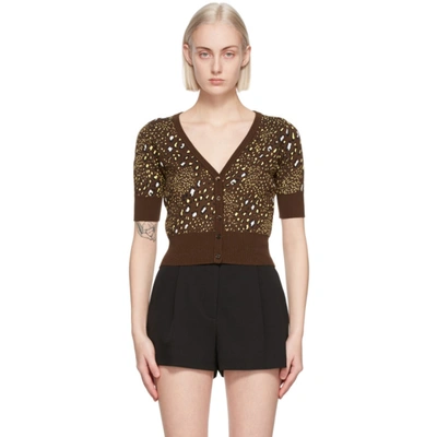 Versace Leopard-print Cropped Cardigan In Brown Pattern
