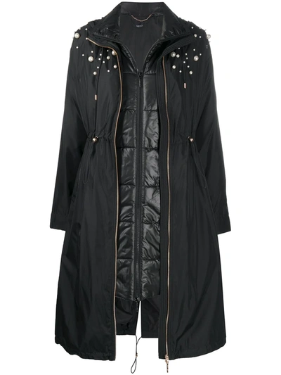 Liu •jo Pearl-embellished Layered Parka Coat In Black