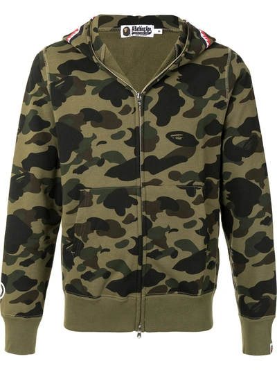 A Bathing Ape Camo Shark Motif Zip-up Hoodie In Green