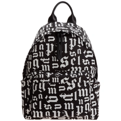 Palm Angels Gothic Logo Backpack In Black/white