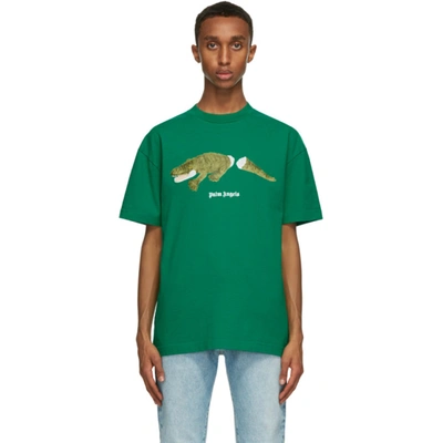 Palm Angels Graphic Logo Print T-shirt In Green