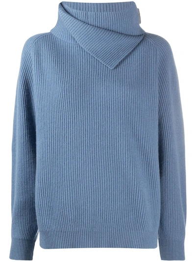 Brunello Cucinelli Cowl-neck Cashmere Jumper In Blue