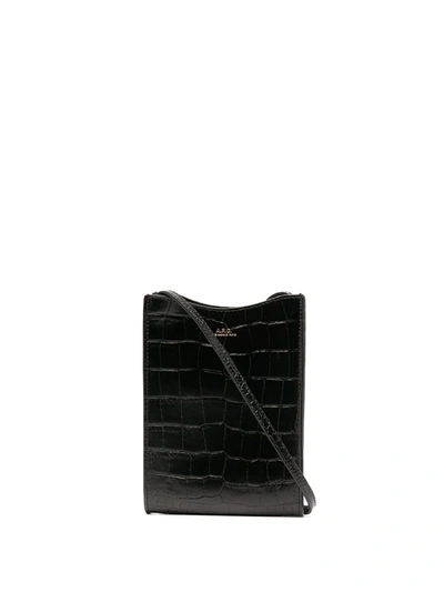 Apc Crocodile-effect Cross-body Bag In Black