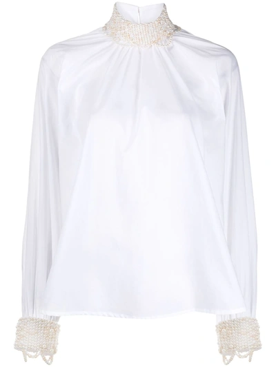 Wandering Pearl-embellished Cotton Blouse In White