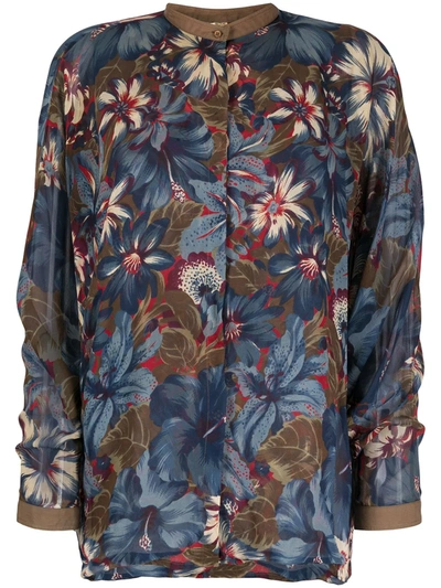 Pre-owned Versace Floral Print Shirt In Blue