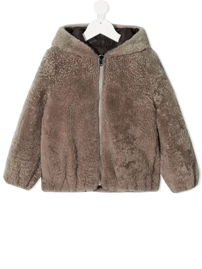 Brunello Cucinelli Kids' Zip-up Hooded Coat In Grey