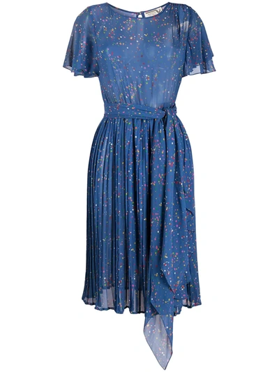 Pre-owned Valentino Paint Splatter Pleated Dress In Blue