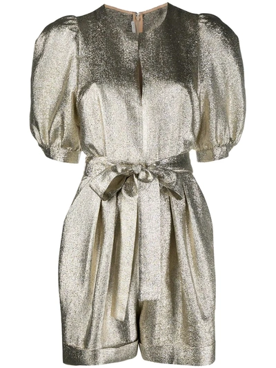Stella Mccartney Metallic Puff-sleeve Belted Playsuit In Gold