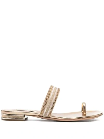Casadei Venus Planet Leather Sandals In Gold