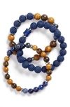 Nordstrom 3-pack Beaded Stretch Bracelets In Brown- Blue