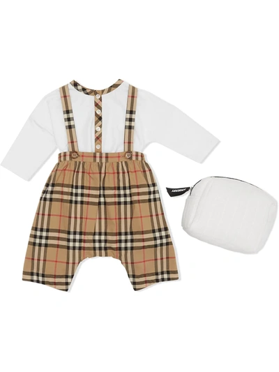 Burberry Babies' Kid's Bertie Bodysuit & Overall Icon Stripe Set In White