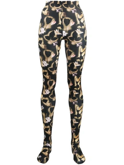 Delada Floral-print Opaque Tights In Black