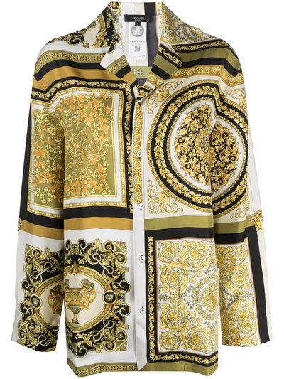 Versace Printed Silk-twill Pajama Shirt In Gold