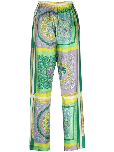 Versace Heritage Print Silk Twill Pyjama Trousers In Green