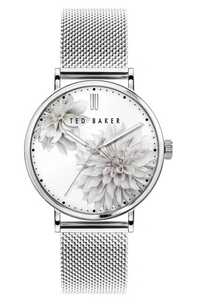 Ted Baker Phylipa Peonia Mesh Strap Watch, 37mm In Silver