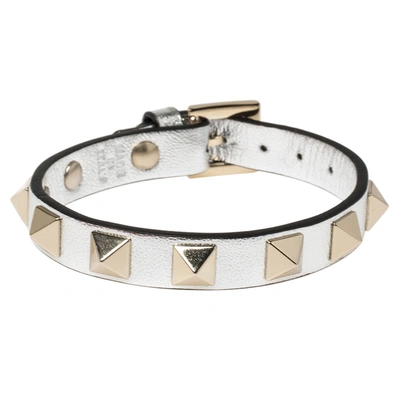 Pre-owned Valentino Garavani Silver Leather Rockstud Bracelet