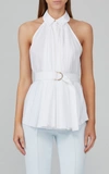 Acler Prospect Belted Pleated Poplin Top In White