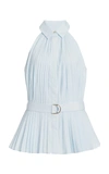 Acler 'prospect' Belted Sleeveless Pleated Top In Blue