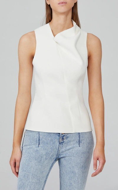 Acler 'benton' Structured Collar Side Pleat Sleeveless Top In White