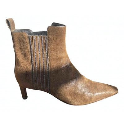 Pre-owned Brunello Cucinelli Leather Ankle Boots In Khaki