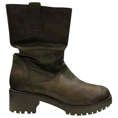 Pre-owned P.a.r.o.s.h Leather Biker Boots In Khaki
