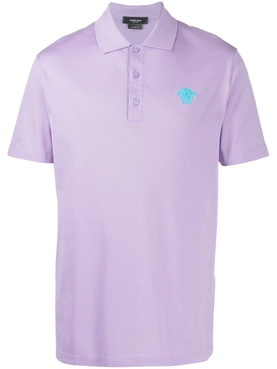 Versace Medusa Patched Polo Shirt In Purple