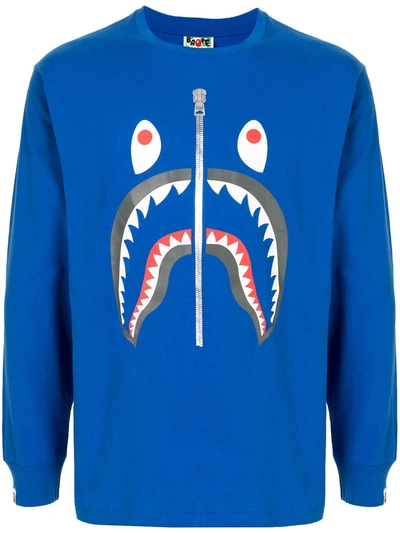 A Bathing Ape Sad Shark-print Long-sleeve T-shirt In Blue