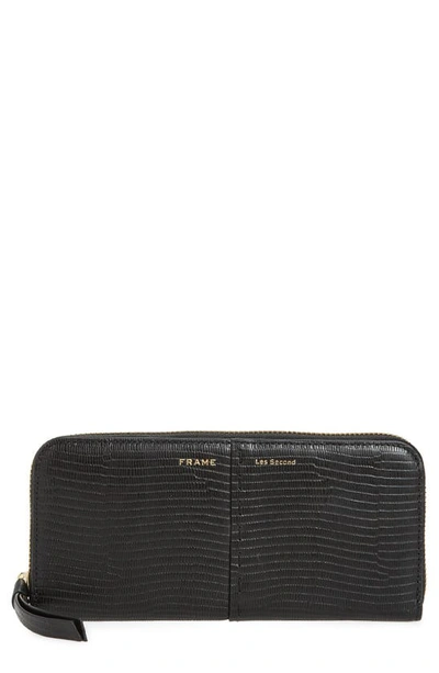 Frame Les Second Embossed Continental Wallet In Noir Lizard