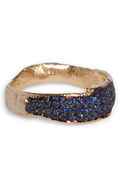 Alice Waese Norma Blue Sapphire Pave Ring In 14k/blue Sapphire Pave