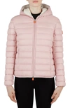 Save The Duck Giga Water Repellent Hooded Puffer Jacket With Faux Shearling Lining In 996 Blush Pink