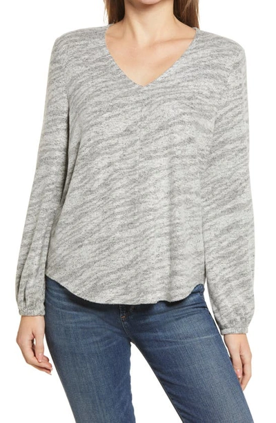 Bobeau V-neck Knit Top In Grey Zebra