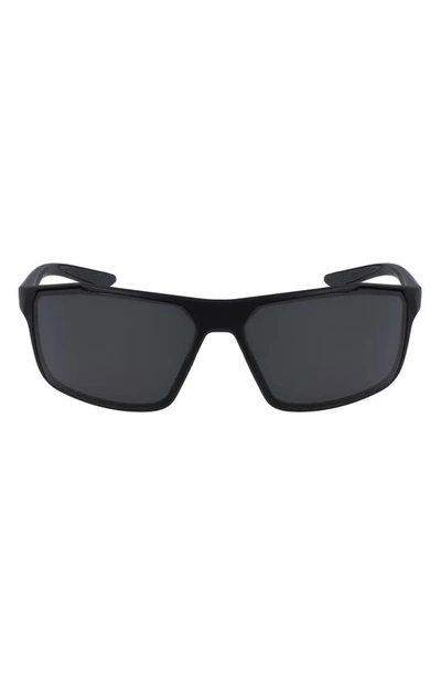 Nike Windstorm 65mm Rectangular Sunglasses In Matte Black/ Grey