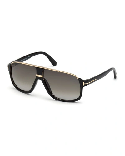 Tom Ford Elliot Universal-fit Aviator Sunglasses, Shiny Black/rose Golden