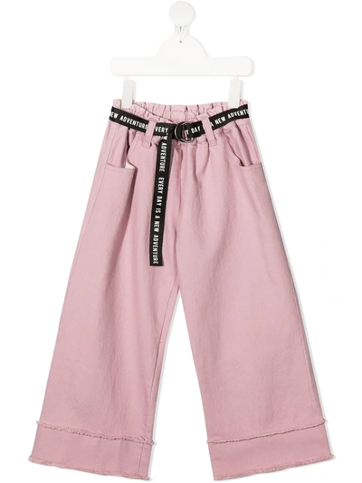 Andorine Kids' Belted Wide-leg Trousers In Pink