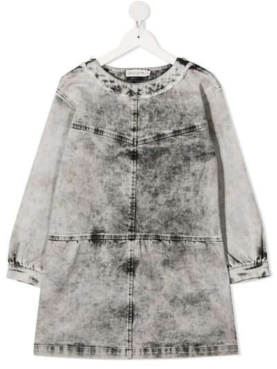 Andorine Kids' Stonewash-print Denim Dress In Grey