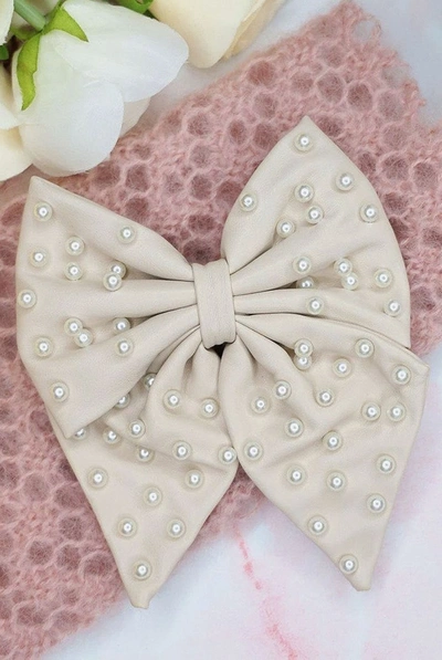 Alice & Blair Liliane Leather Pearl Hair Bow - Cream