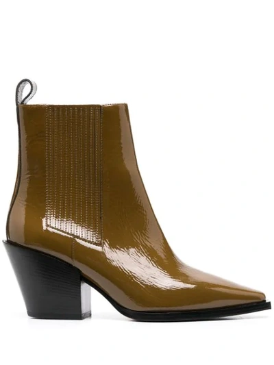 Aeyde Kate Patent Ankle Boots In Green