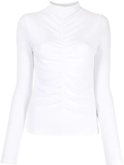 Veronica Beard Theresa Ruched Turtleneck Top In White