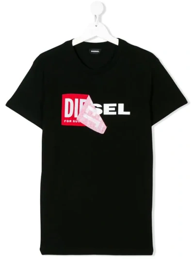 Diesel Teen Peeled Logo Print T-shirt In Black