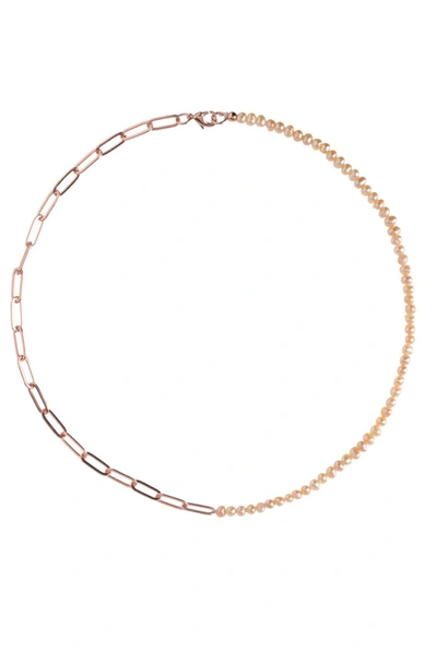 Talis Chains Freshwater Pink Pearl Rose Gold Twist Chain Choker