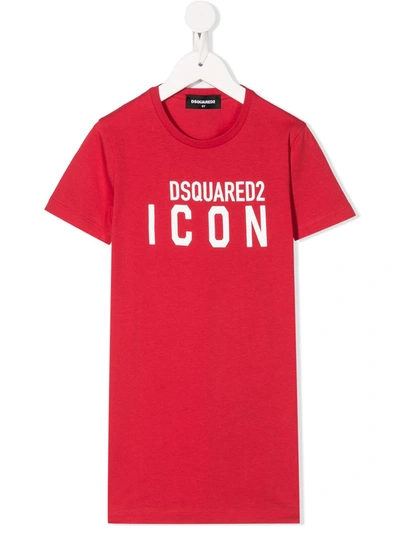 Dsquared2 Kids' Icon Cotton T-shirt Dress In Red
