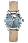 Hamilton Jazzmaster Open Heart Leather Strap Watch, 36mm In Blue/silver