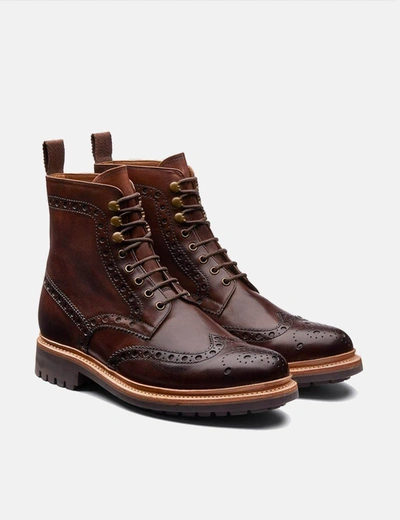 Grenson Fred Brogue Boot (hand Painted) In Dark Brown