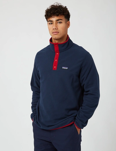 Patagonia Jersey Micro D Snap-t Fleece - New Navy W / Classic Red In Navy Blue