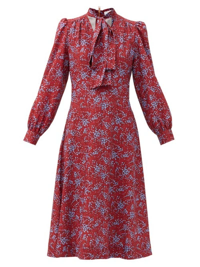 See By Chloé Pussy-bow Floral-print Crepe Midi Dress In Blue