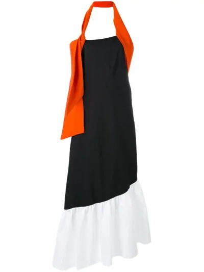 Isa Arfen Halterneck-knot Asymmetric Stretch-cotton Dress In Black