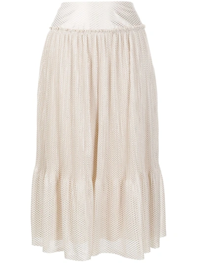 See By Chloé Tiered Metallic Plissé-chiffon Midi Skirt In Beige