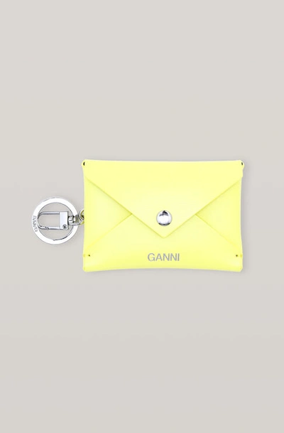 Ganni Leather Enveloppe Key Chain In Lemon