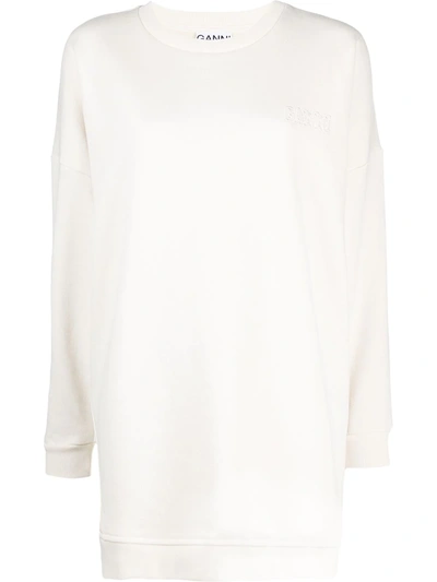 Ganni Womens Egret Isoli Brand-embroidered Oversized Cotton-blend Sweatshirt L/xl