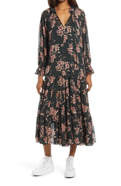 Free People Feeling Groovy Floral-print Chiffon Maxi Dress In Forest Combo